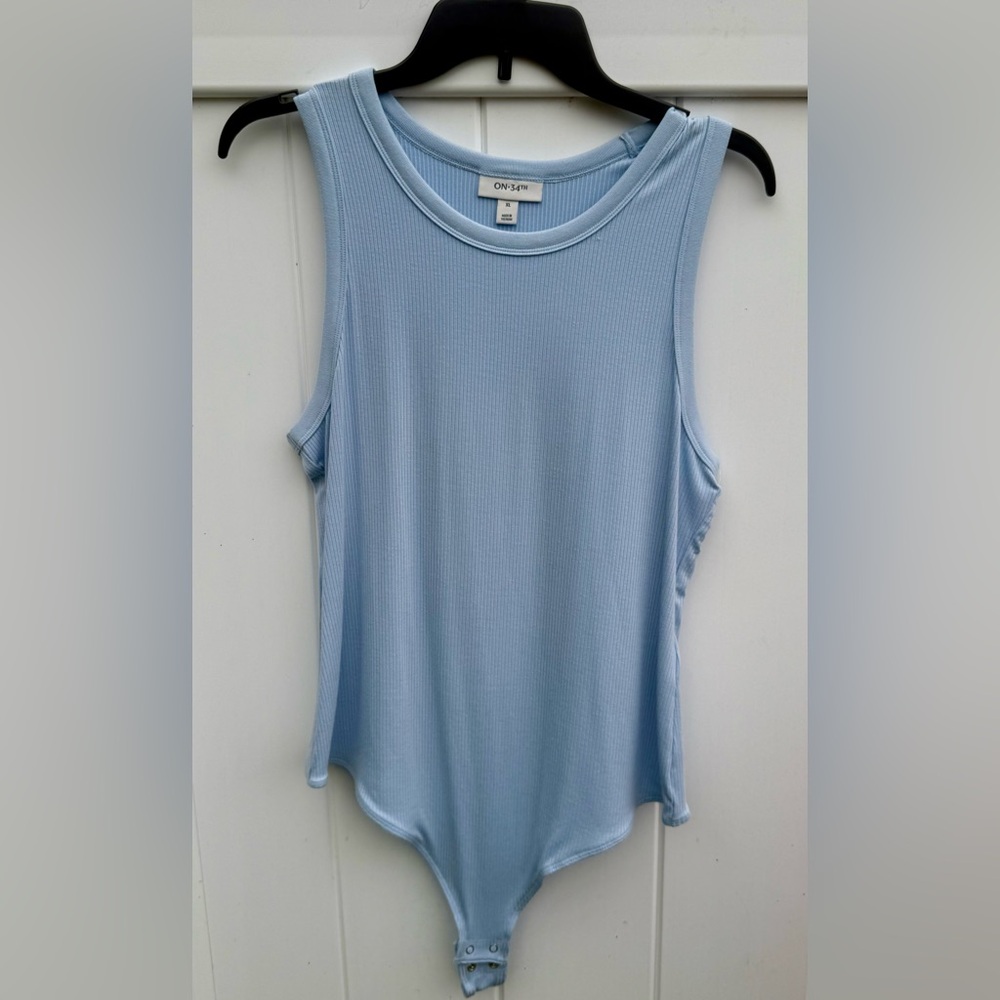 On 34Th Baby Blue Tank Top Ribbed Bodysuit With Snap Closure, NWT. Size XL.